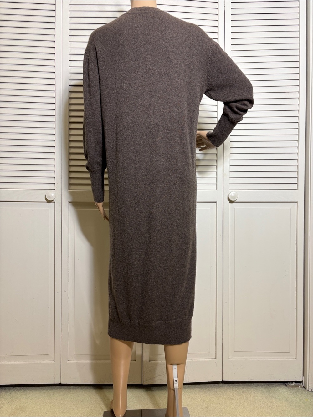 Quince Brown Mongolian Cashmere V-Neck Midi Sweater Dress Medium - Picture 10 of 16